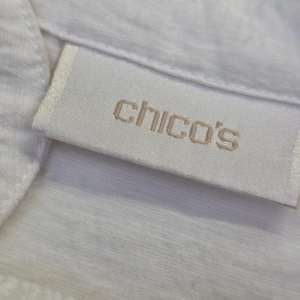 Chico's Jacket‎ Womens 0 White Utility Safari Button Front Pockets Elastic Waist